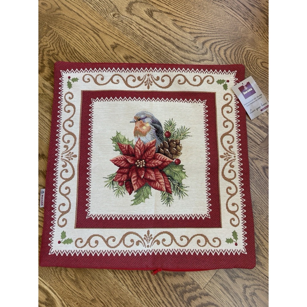 Hesta Made In italy Handmade WOVEN/TAPESTRY SnowBird Pillow cover Christmas NEW